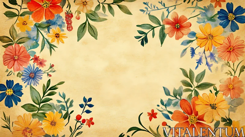 Vintage Floral Wreath on Warm Cream Canvas.