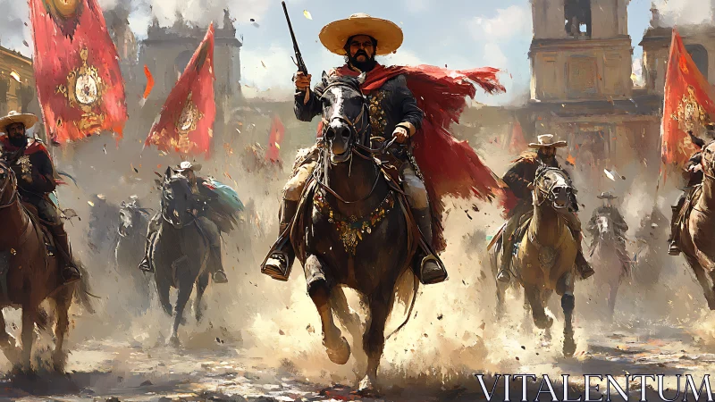 Revolutionary cavalry charge rendered in dynamic digital brushwork