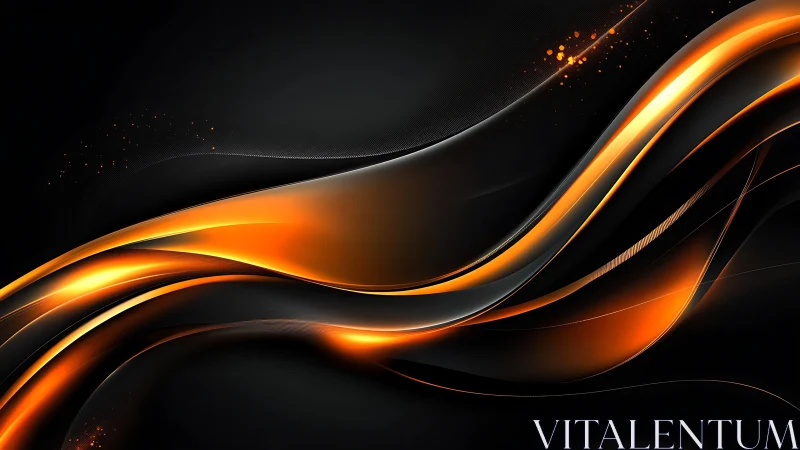 Luminous orange light waves over dark abstract background.