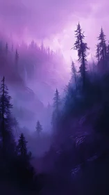 Misty Alpine Forest Valley with Coniferous Silhouettes and Volumetric Light