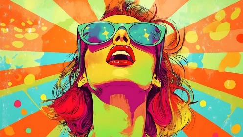 Neon sunburst muse in oversized shades of electric wonder.