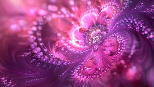 Radiant pink fractal flower opens into a dreamy light swirl