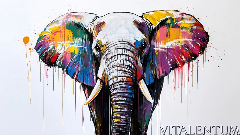 Color-splashed elephant portrait shows bold dripping paint