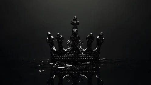 Dark reflective crown resting in shallow liquid surface.