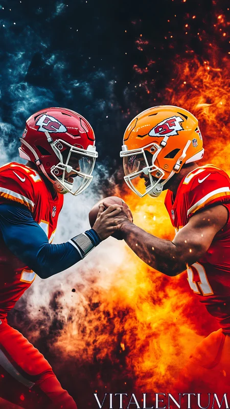 Fiery football rivals lock hands in a dramatic faceoff moment