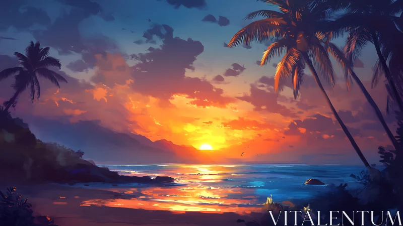 Sunset glow over a tranquil tropical shoreline retreat.