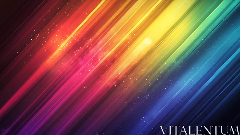 Vibrant diagonal rainbow light streaks abstract digital background.