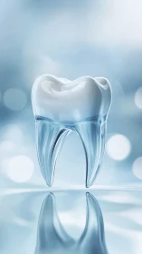 Translucent 3D tooth model with glossy reflective surface.
