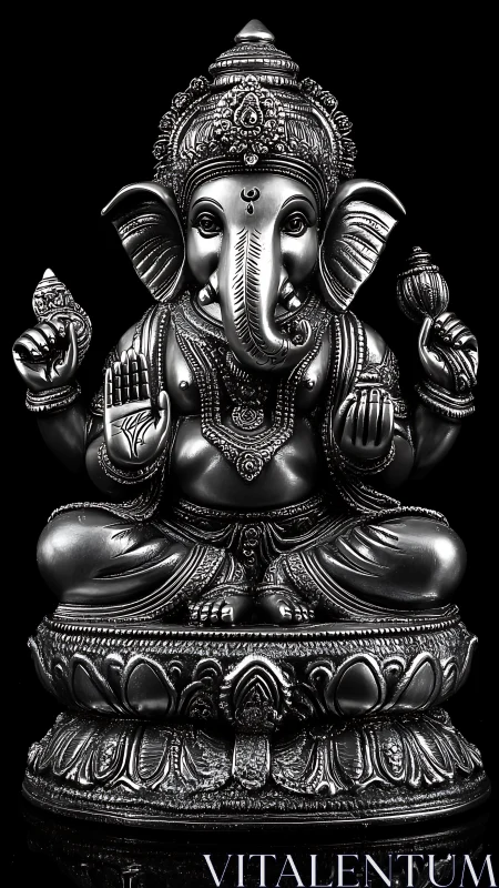 Silver Ganesha sits in luminous serenity and quiet power