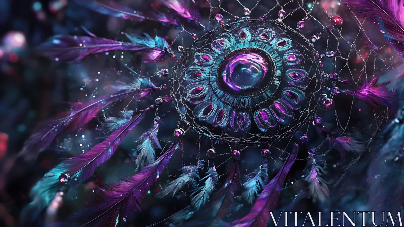 Nebula-feathered dreamcatcher in swirling cosmic twilight.