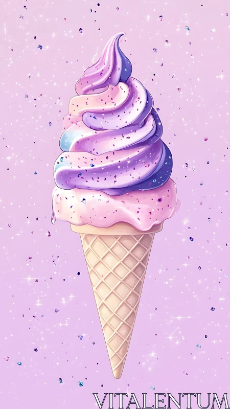 Dreamy pastel ice cream cone swirls with playful sparkling magic
