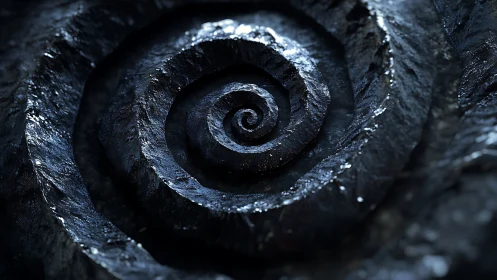 Molten midnight spiral folds inward like a patient storm