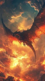 Inferno-winged sky dragon carving firepaths through dusk.