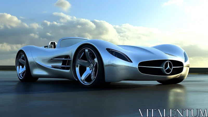 Sleek silver roadster glides confidently under a glowing sky