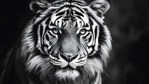 Silver stripes stare back as the midnight tiger holds court