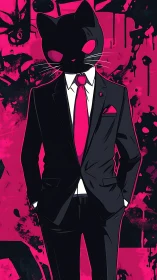 Suited black cat persona stands against neon graffiti chaos
