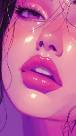 Luminous close-up portrait in dreamy pink neon glow.