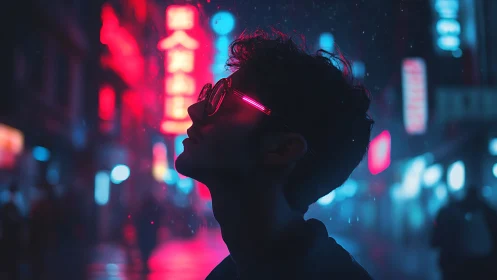 Neon backlit silhouette studies cyber-noir urban isolation