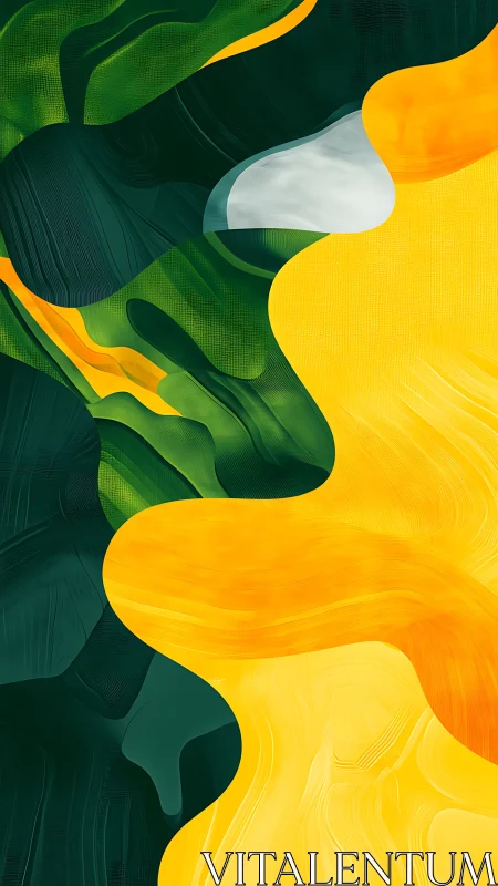 Abstract green and yellow fluid waves with layered depth.