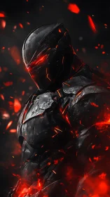Infernal armored warrior forged in molten shadow steel.