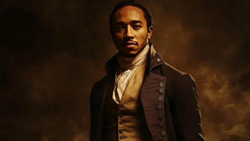 Regal historical portrait of dignified man in warm light.