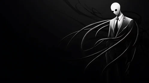 Faceless suited figure with dark tentacle-like shadows.