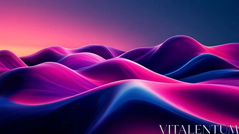 Chromatic neon dunes under gradient twilight sky horizon