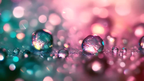 Sparkling rainbow droplets glowing in dreamy pastel light.