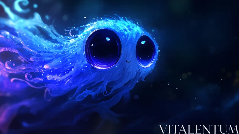 Bioluminescent jellylike entity rendered in deep blue light