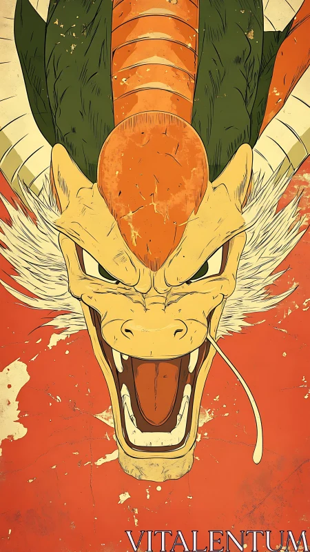 Dragon head illustration shows roaring stylized creature