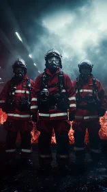Three Firefighters in Full Hazmat Gear