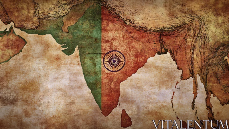 Weathered map of India wrapped in soft tricolor warmth.