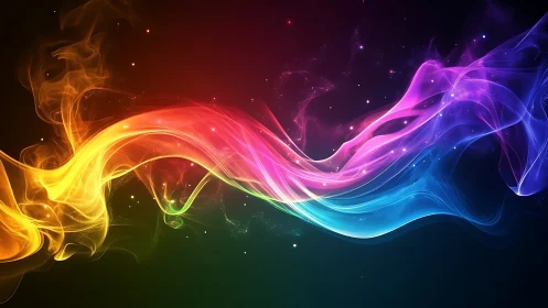 Multicolored light wave curves across dark gradient background
