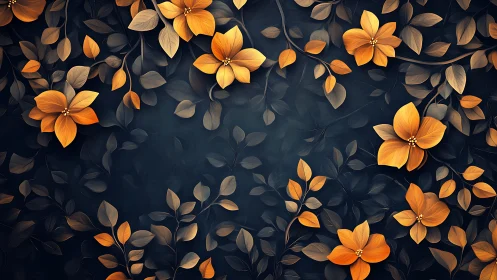 Golden blooms drift across midnight leaves in quiet celebration
