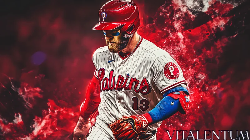 Dynamic baseball slugger amid explosive red energy field.