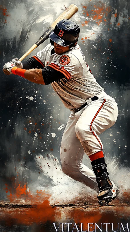 Electric baseball swing frozen in a storm of color.