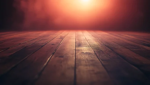 Sunlit wooden floor with warm glowing horizon light.