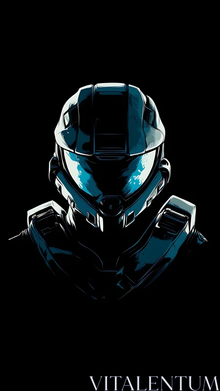 Lone sci fi warrior in shadowy neon armor portrait.