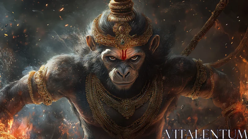 Divine warrior monkey rendered in high-detail fantasy digital art