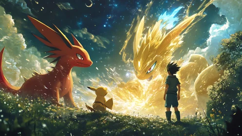 Starlit meadow freezes as three elemental titans quietly converge