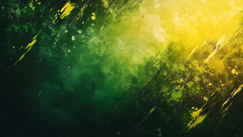 Abstract green and yellow gradient painting with textured brush strokes.