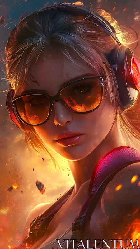 Digital portrait of figure wearing sunglasses with warm atmospheric lighting effects