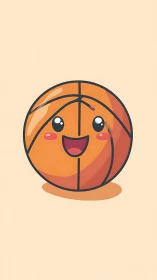 Smiling cartoon basketball with cute face on beige background.