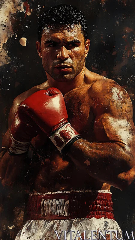 Boxer in Red Gloves Rendered with Textured Gold and Rust Overpainting