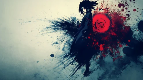 Silhouetted anime warrior stands before red circular emblem