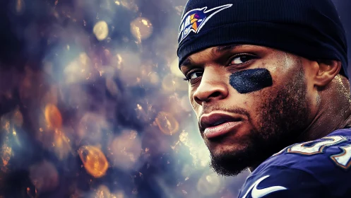American football player portrait with defocused bokeh field.