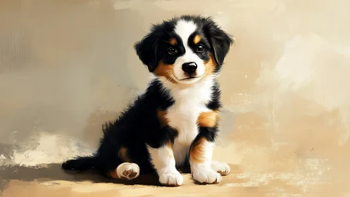 Digitally rendered tricolor puppy with soft brushstroke fur detail