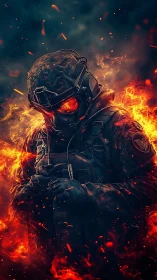 Tactical flamethrower operator in inferno-lit combat armor