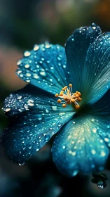 Turquoise bloom glistens with morning dew drops