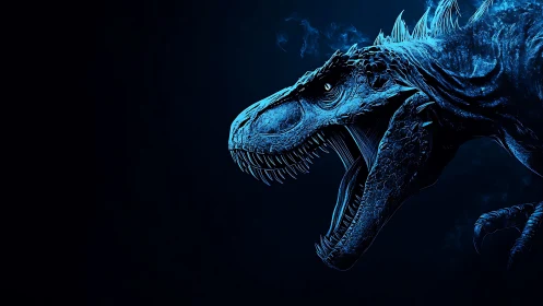 Bioluminescent theropod profile in high-contrast neon rendering.